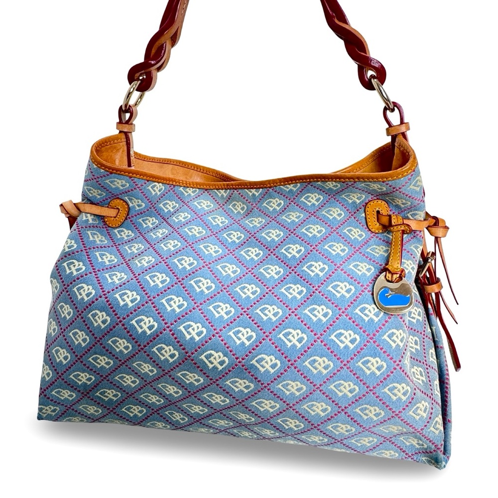 Dooney & Bourke Maurizia Denim DB Monogram Shoulder Bag Y2K Leather Strap Rare